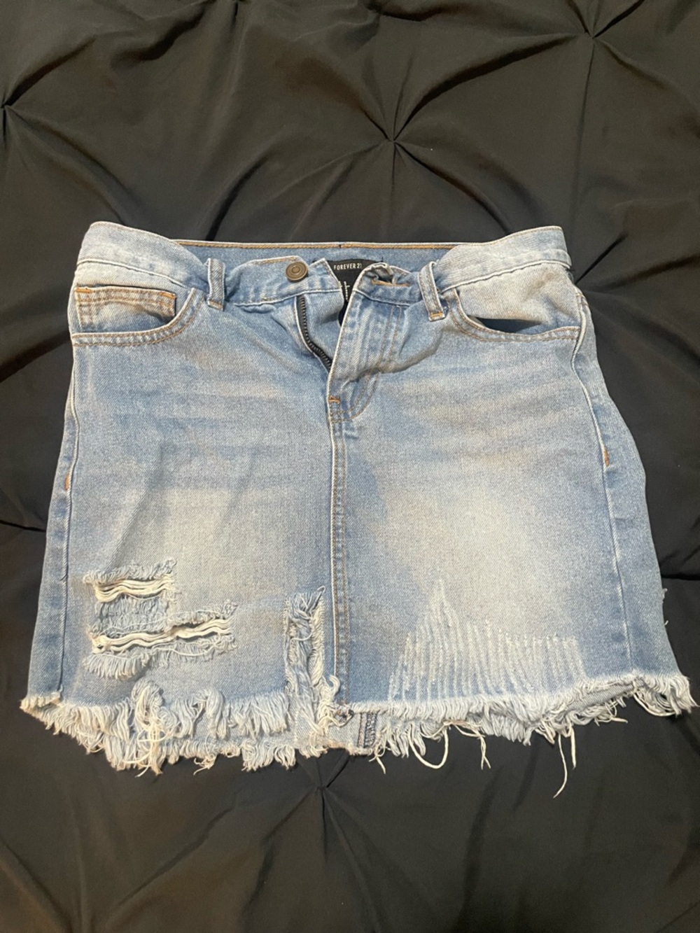 Forever 21 Light Blue Distressed Denim Mini Skirt with Frayed Hem